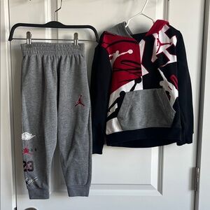 Jordan Jumpman Kids Gray and Black Sweatpants Set with Red Accents